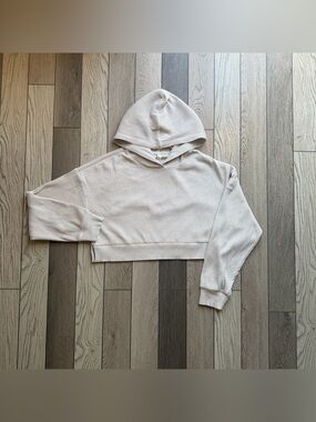 ALO Yoga Ribbed Cropped Hoodie - Light Gray size S